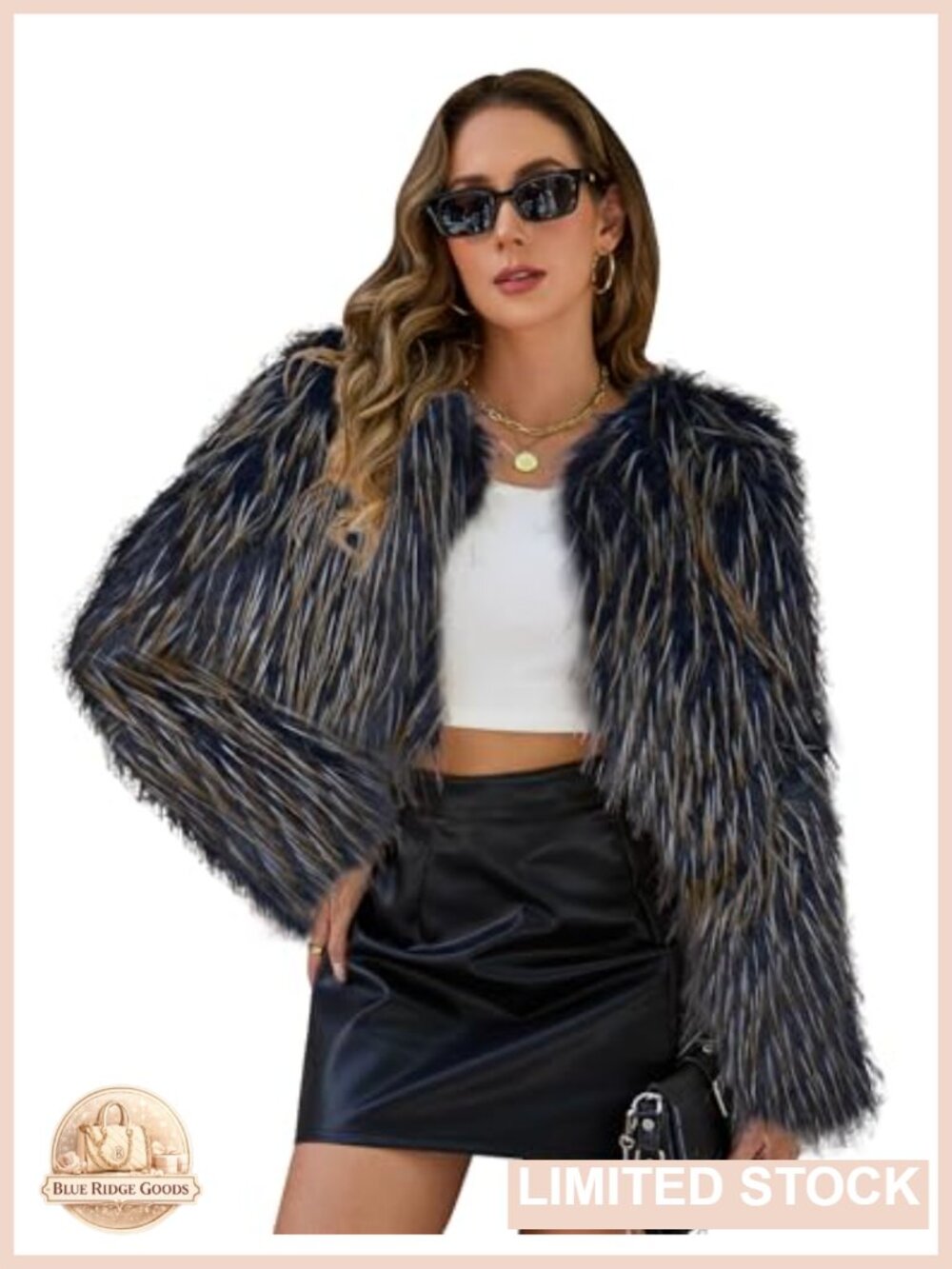 Faux Fur Cropped Coat Fuzzy Long Sleeve Open Front Jacket